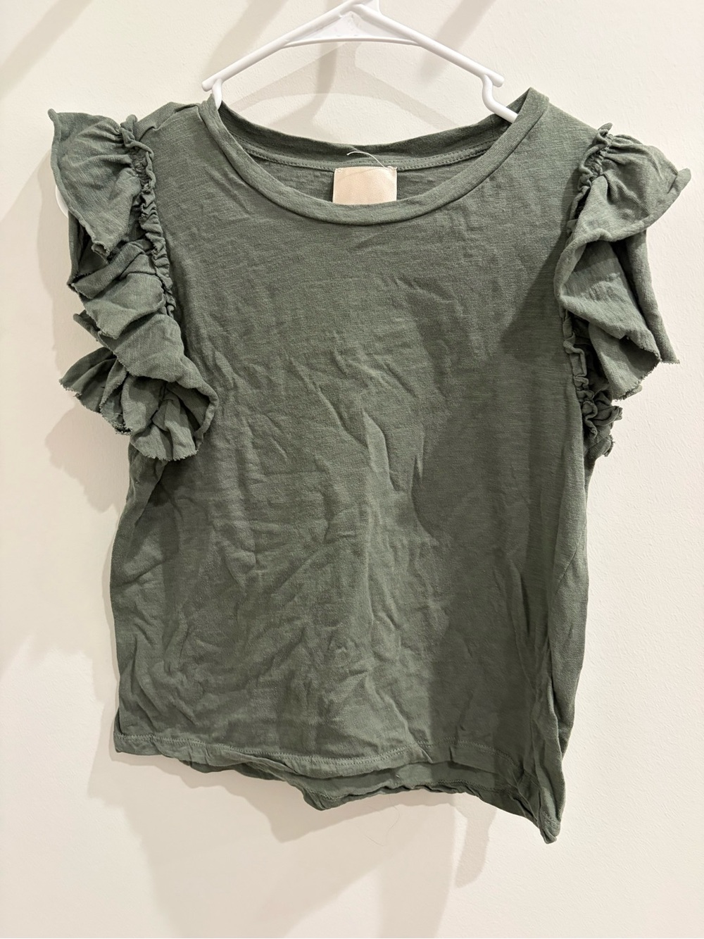 Ruffle Sleeve Tee in Olive Green